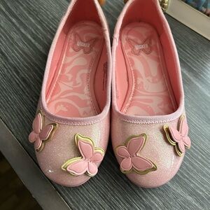 WIKED Glinda Pink Butterfly Glitter Ballet Flats. Size 12